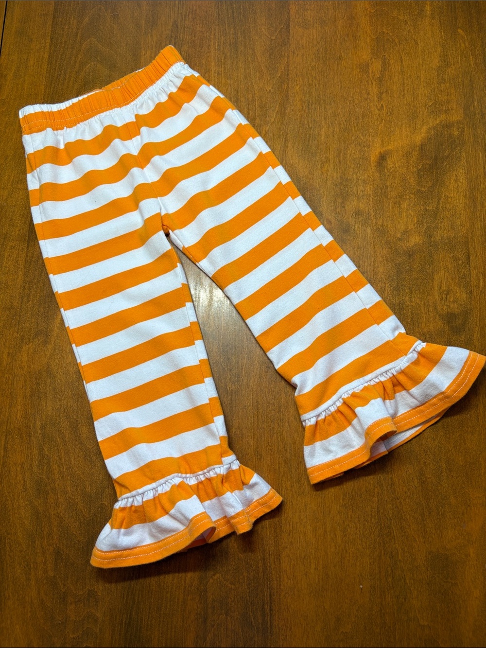 Blanks Boutique Orange & White Striped Ruffle Hem Pants - 18M